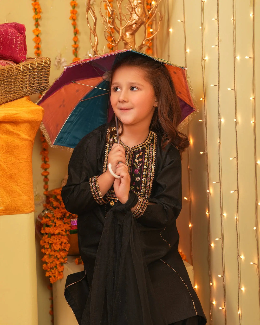 Kids 3 Piece Chambray Katan Suit Stitched | 1305-NA-S.KTN - Sha Posh Textile