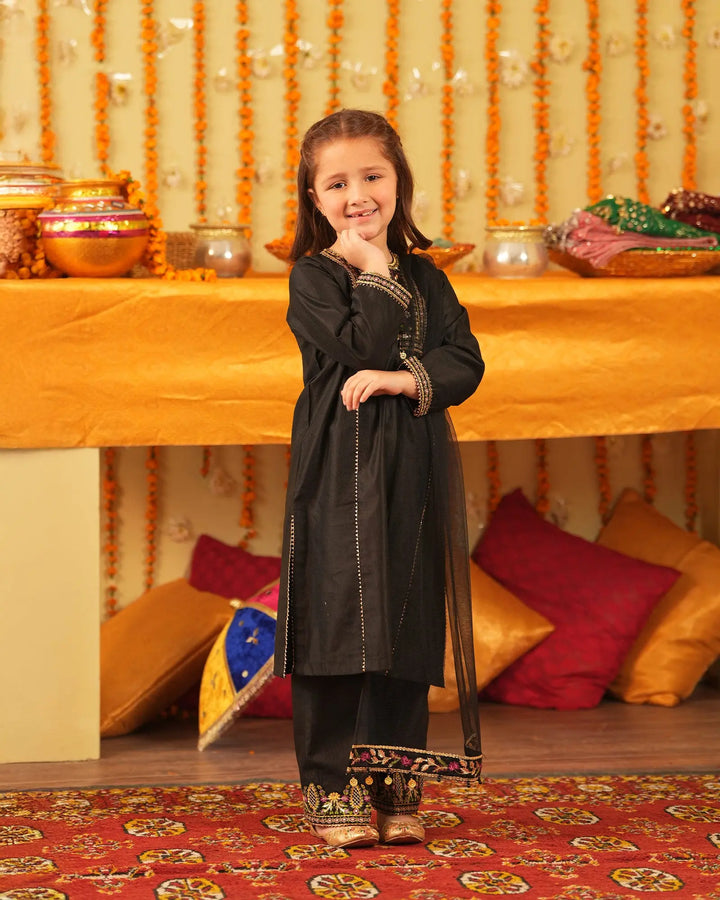 Kids 3 Piece Chambray Katan Suit Stitched | 1305-NA-S.KTN - Sha Posh Textile