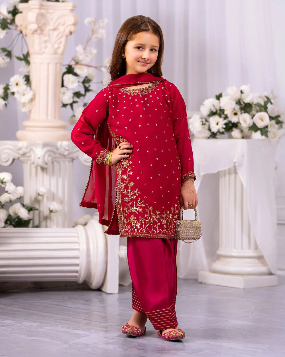 Kids Danedar Chiffon 3PC | 1337 Sha Posh Textile