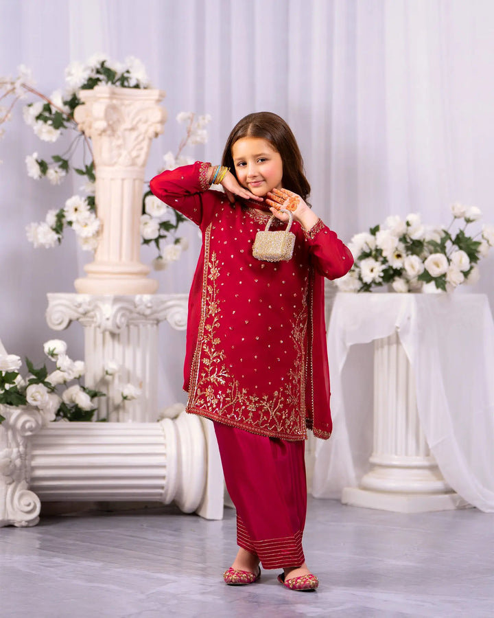 Kids Danedar Chiffon 3PC | 1337 Sha Posh Textile