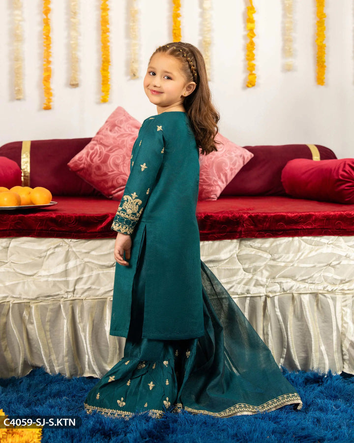 Kids Embroidered Chambray Katan Suit | 4059-SJ-S.KTN Sha Posh Textile