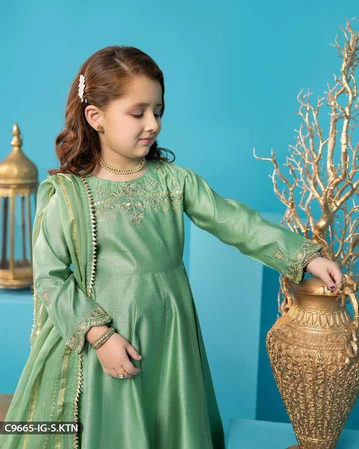 Kids Embroidered Chambray Katan Suit | 9665-IG-S.KTN Sha Posh Textile