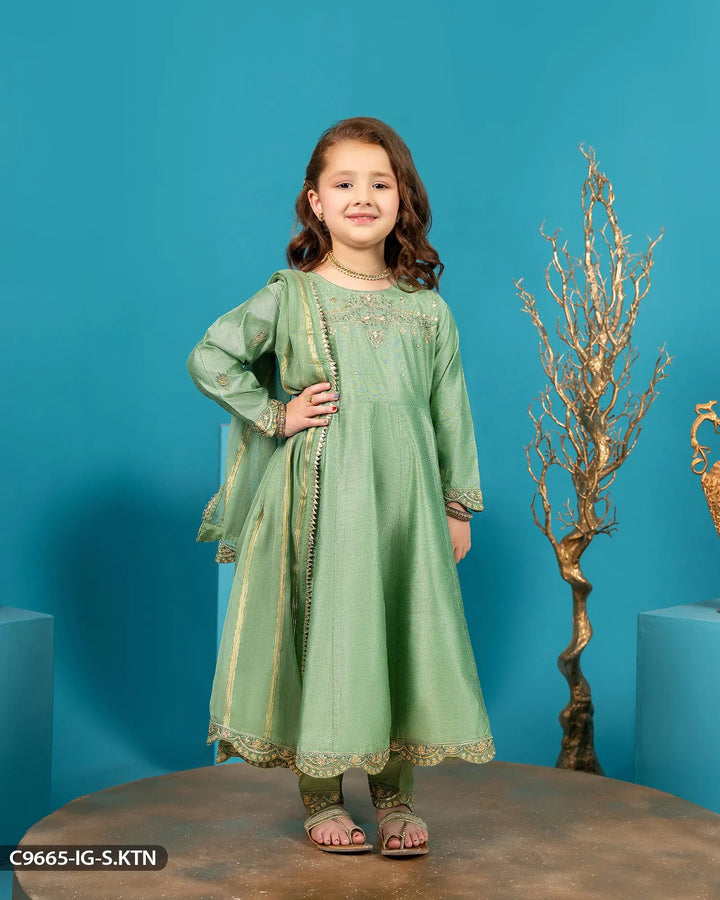 Kids Embroidered Chambray Katan Suit | 9665-IG-S.KTN Sha Posh Textile