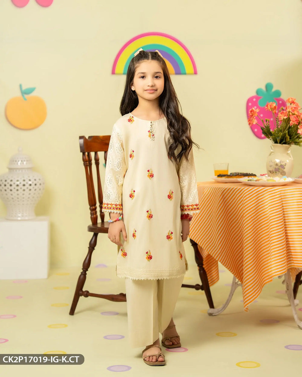 Kids Embroidered Cotton Suit | 17019-IG-K.CT Sha Posh Textile