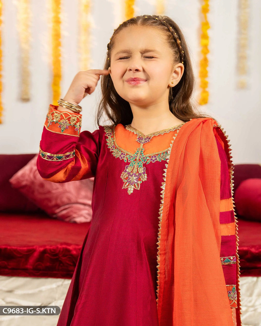 Kids 3 Piece Chambray Katan Frock | 9683-IG-S.KTN - Sha Posh Textile