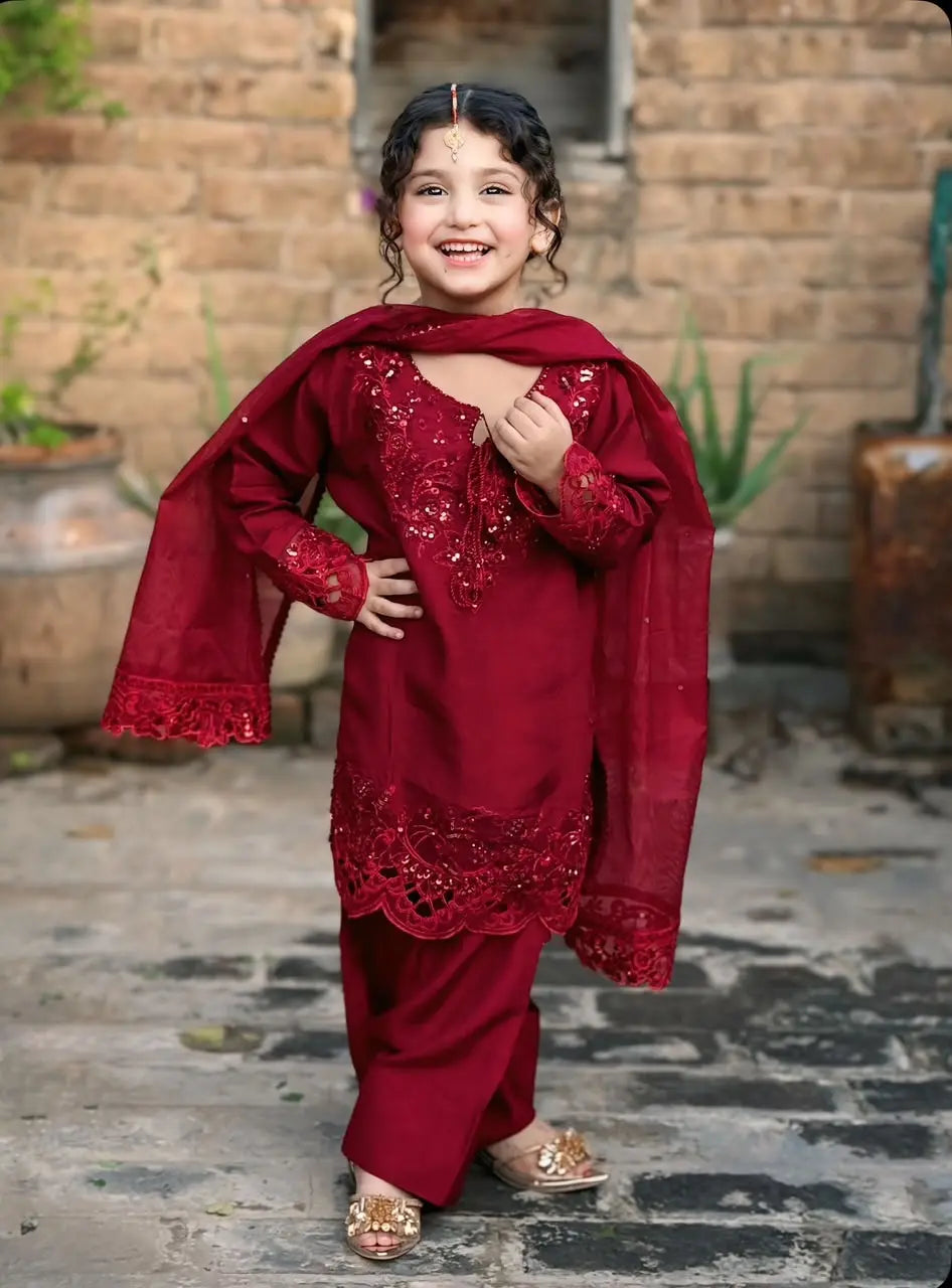 Kids Korean Raw Silk 3 Pcs | 1222