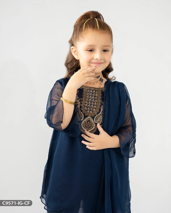 Kids Stitched 3 Piece Chiffon Suit | 9571-IG-CF Sha Posh Textile