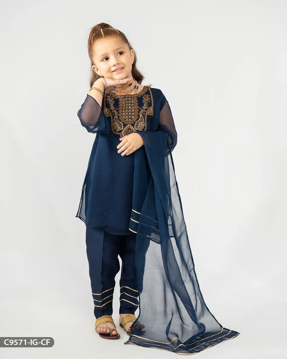 Kids Stitched 3 Piece Chiffon Suit | 9571-IG-CF Sha Posh Textile