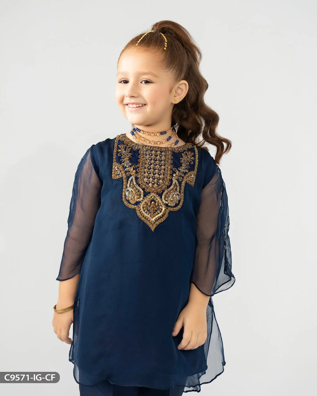 Kids Stitched 3 Piece Chiffon Suit | 9571-IG-CF Sha Posh Textile