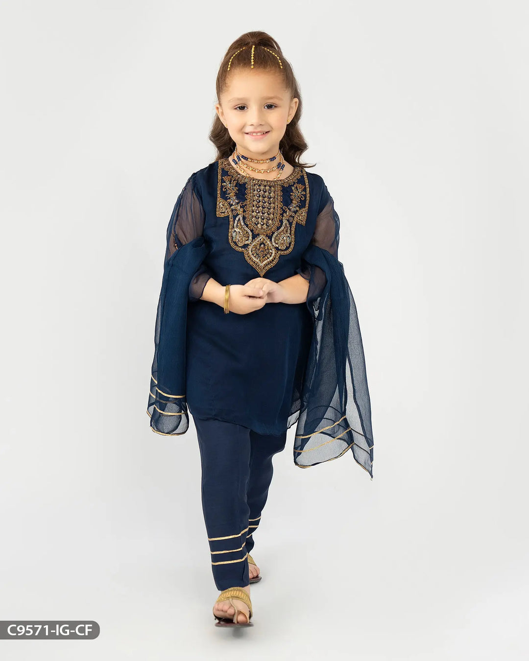 Kids Stitched 3 Piece Chiffon Suit | 9571-IG-CF Sha Posh Textile