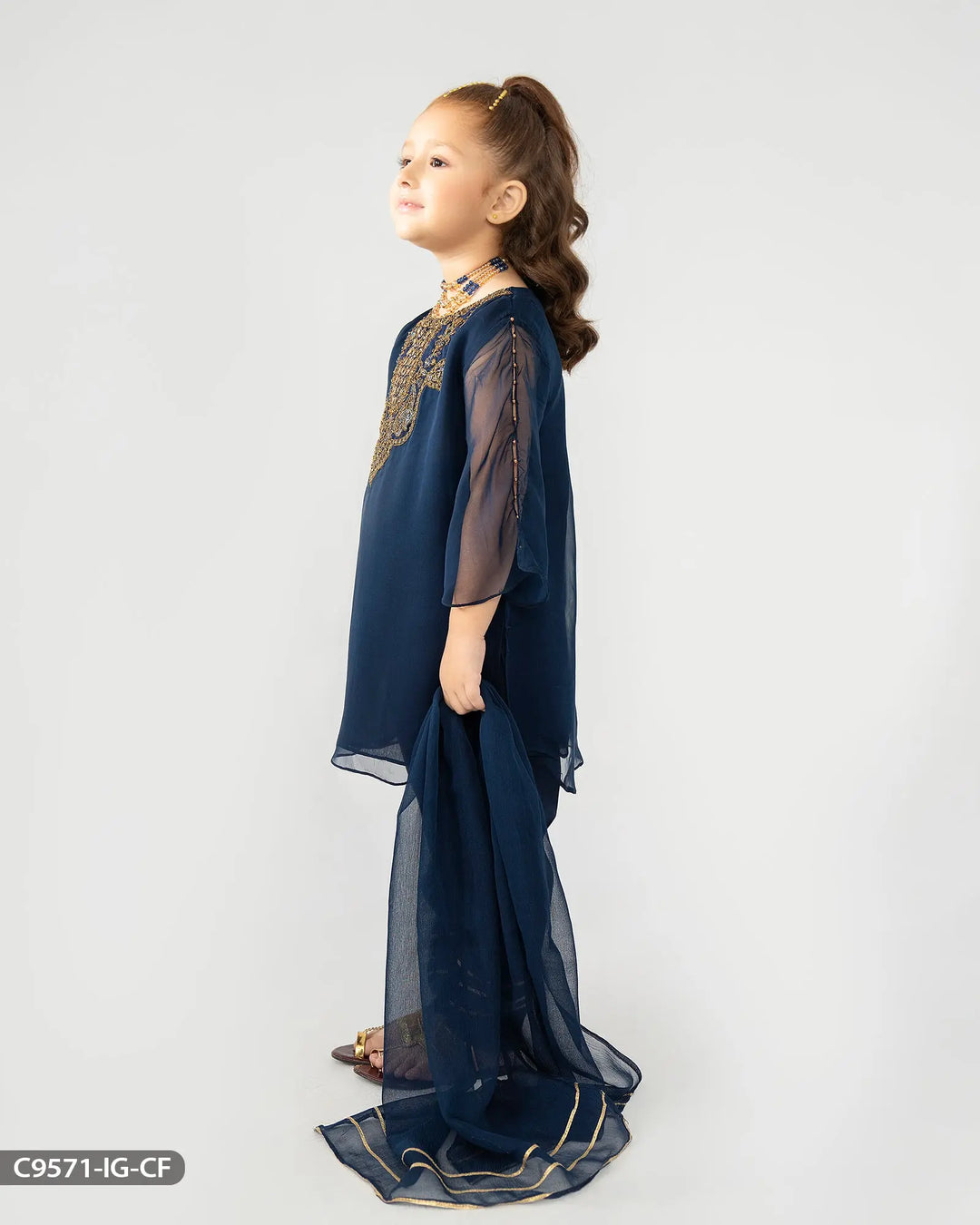 Kids Stitched 3 Piece Chiffon Suit | 9571-IG-CF Sha Posh Textile