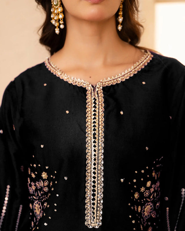 Maroon Paper Katan Farshi Shalwar Stitched 3 PC Suit Sha Posh Textile