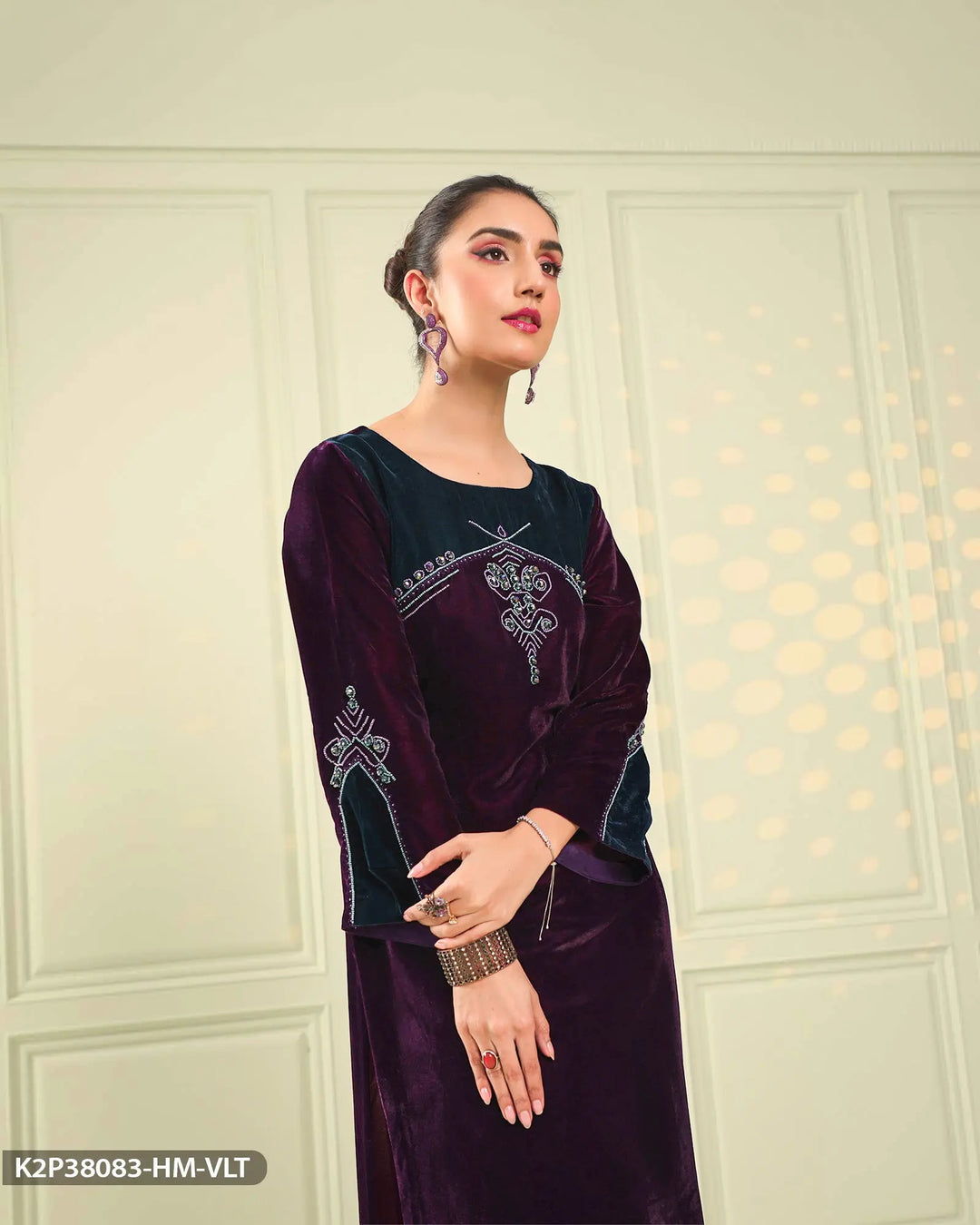 Stitched 2 Piece Velvet Suit | 38083-HM-VLT Sha Posh Textile