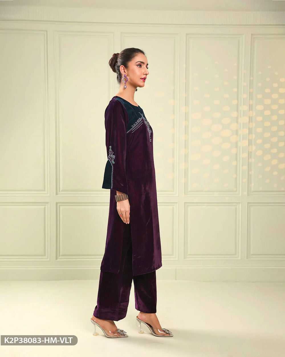 Stitched 2 Piece Velvet Suit | 38083-HM-VLT Sha Posh Textile
