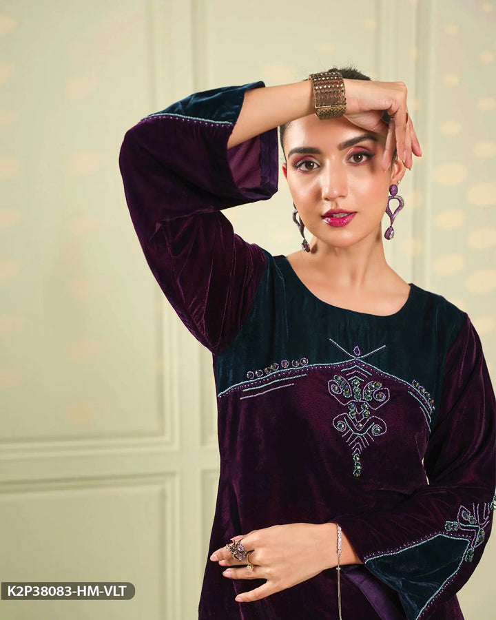 Stitched 2 Piece Velvet Suit | 38083-HM-VLT Sha Posh Textile