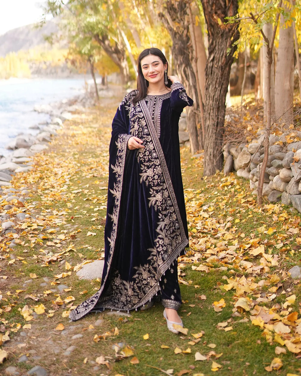 Stitched 3 Piece Velvet Frock | 1055-ST-VLT - Sha Posh Textile