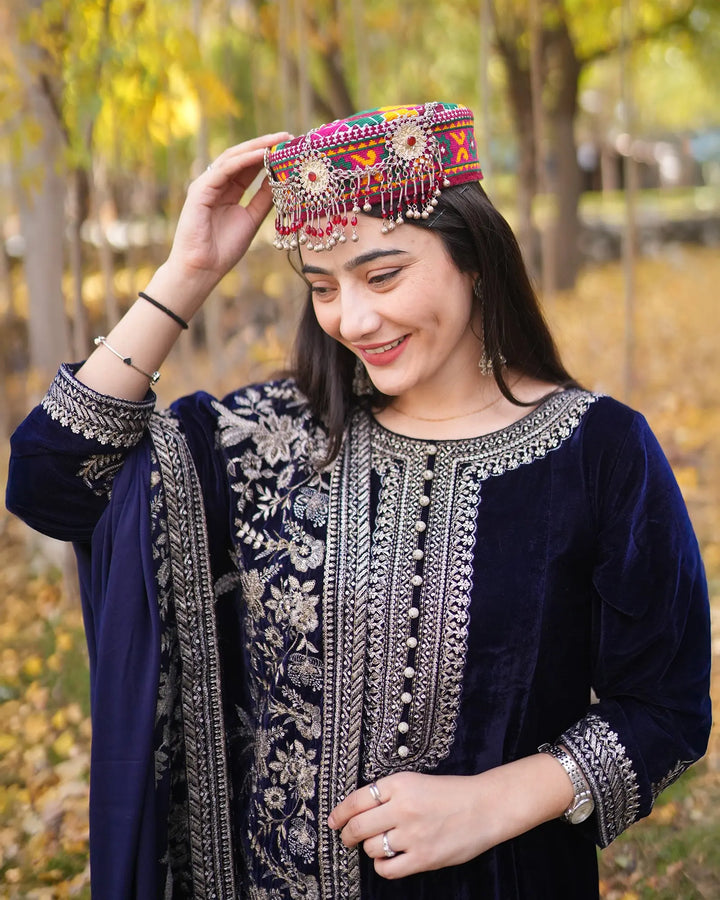 Stitched 3 Piece Velvet Frock | 1055-ST-VLT - Sha Posh Textile