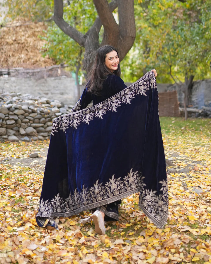 Stitched 3 Piece Velvet Frock | 1055-ST-VLT - Sha Posh Textile
