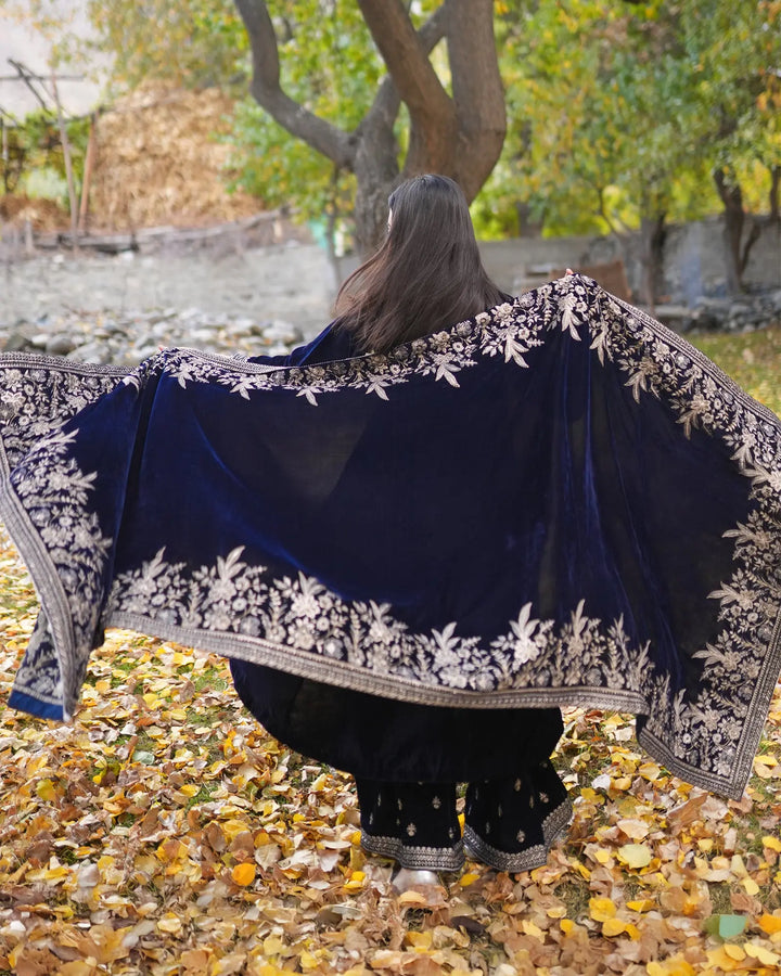 Stitched 3 Piece Velvet Frock | 1055-ST-VLT - Sha Posh Textile