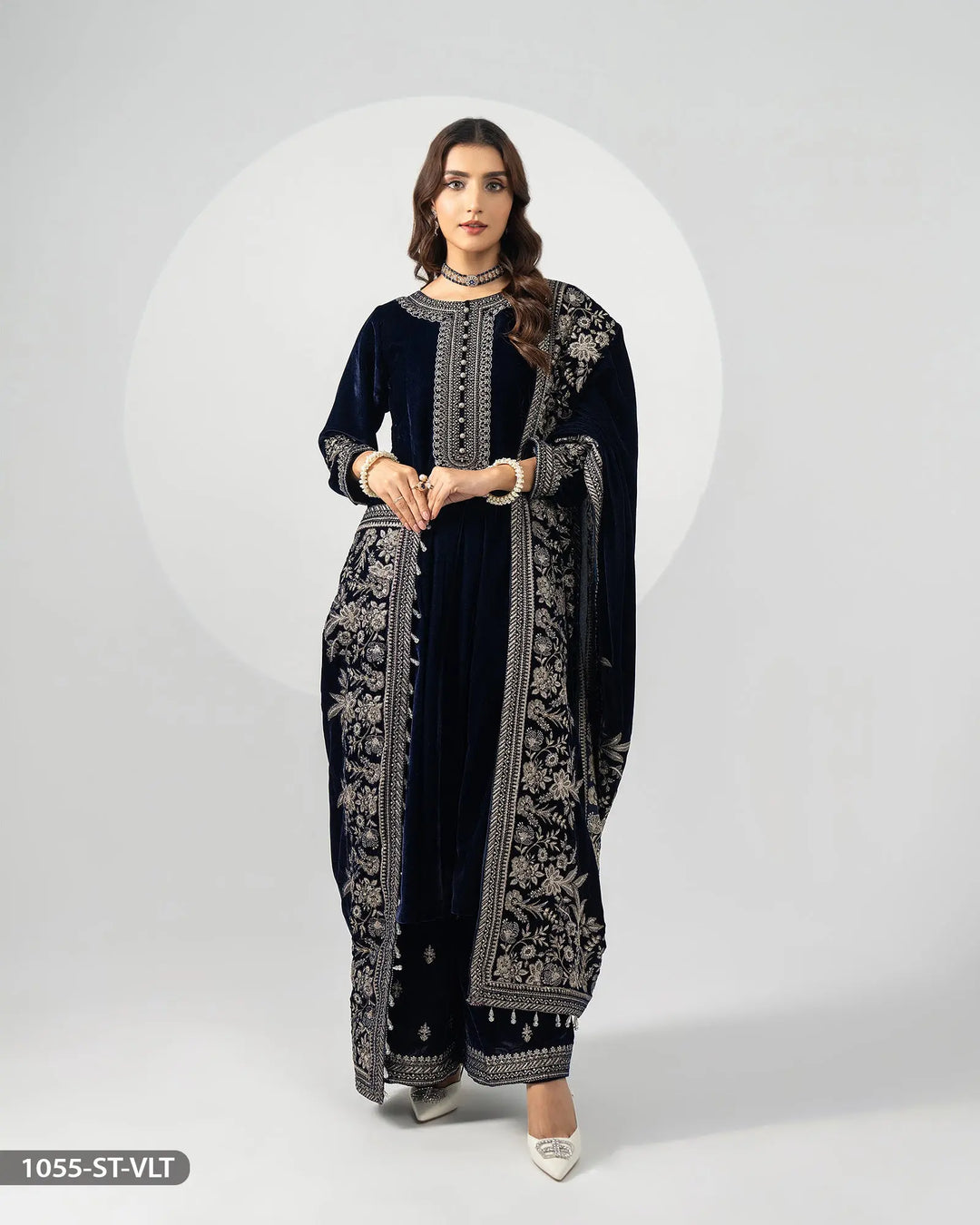 Stitched 3 Piece Velvet Frock | 1055-ST-VLT - Sha Posh Textile