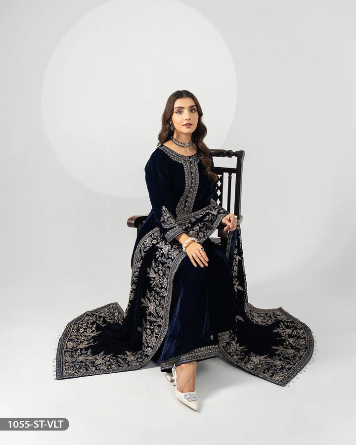 Stitched 3 Piece Velvet Frock | 1055-ST-VLT - Sha Posh Textile