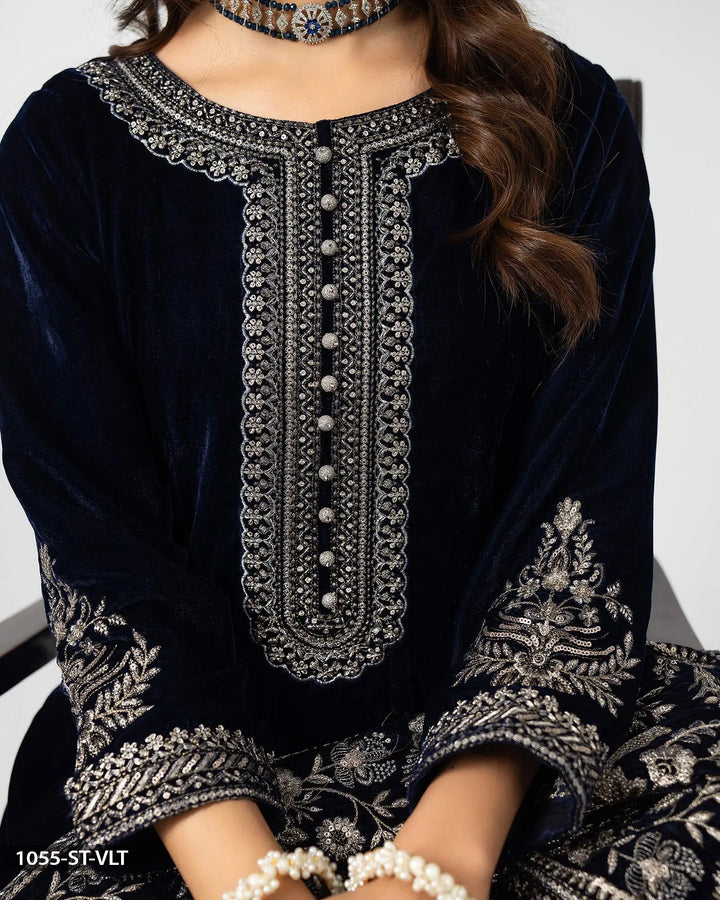 Stitched 3 Piece Velvet Frock | 1055-ST-VLT - Sha Posh Textile