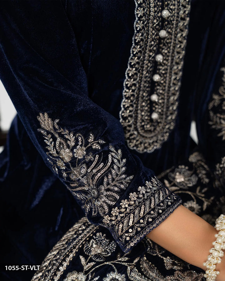 Stitched 3 Piece Velvet Frock | 1055-ST-VLT - Sha Posh Textile