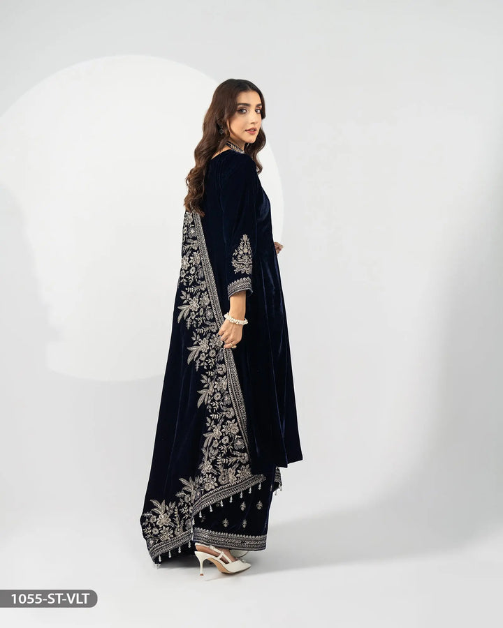 Stitched 3 Piece Velvet Frock | 1055-ST-VLT - Sha Posh Textile