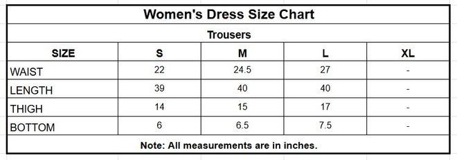 Cotton Trouser | 8316-BLK size chart