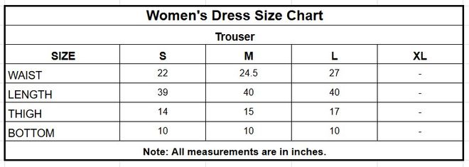 Cambric Cotton Trouser | 8352 size chart