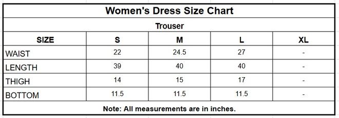 Cambric Cotton Trouser | 8354-WHT size chart