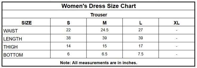 Cambric Cotton Trouser | 8356-BLK size chart