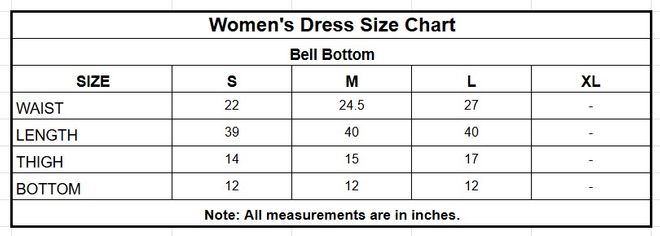 Cambric Cotton Bell Bottom | 8357-WHT size chart