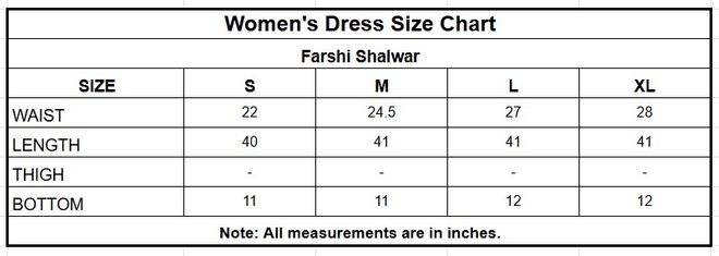 Cambric Cotton Farshi Shalwar | 8363 size chart