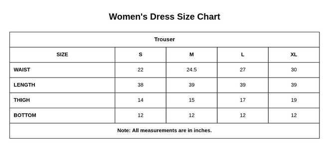 Cotton Trouser | 8366-IG-CT size chart