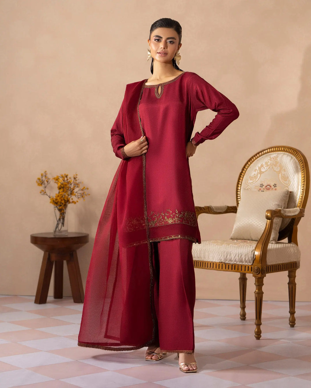 Women 3 Pcs D Fine Raw Silk | 9834 Sha Posh Textile