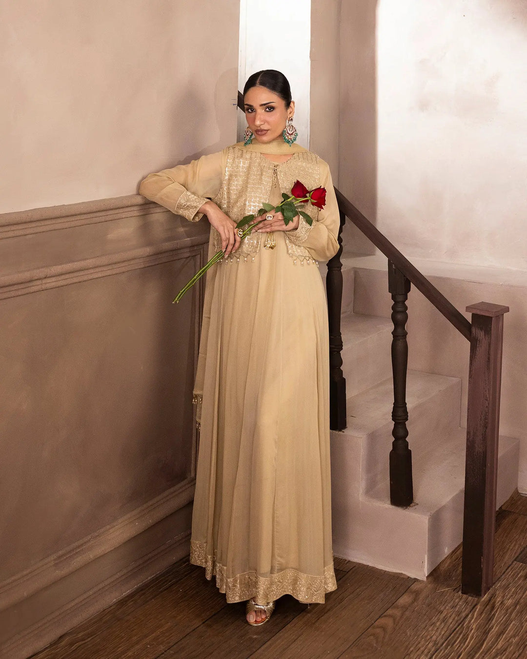 Women Embroidered Chiffon Maxi Dress – Formal Wear Sha Posh Textile