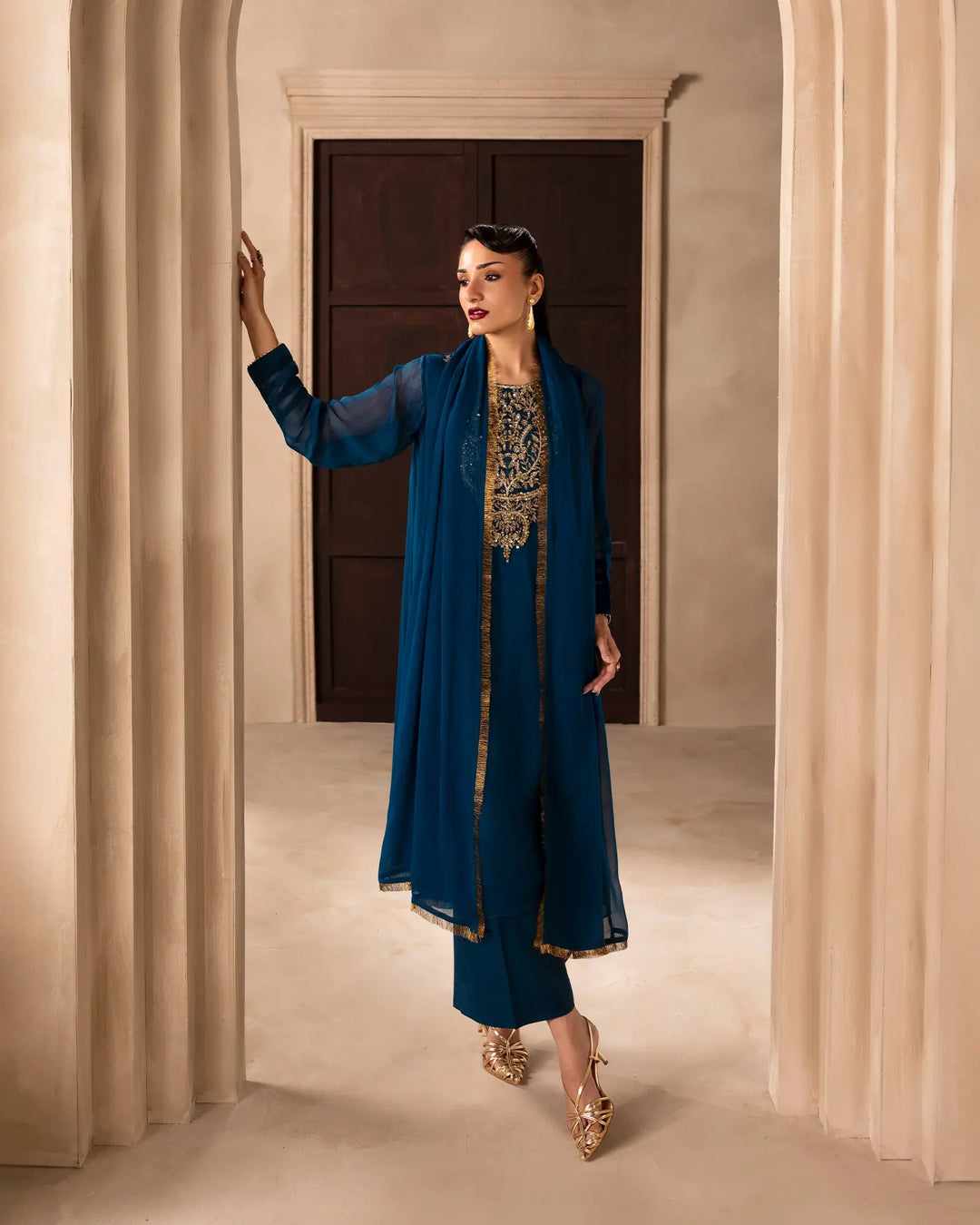 Women’s Embroidered Chiffon A-Line 3 Piece Suit Sha Posh Textile