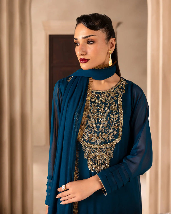 Women’s Embroidered Chiffon A-Line 3 Piece Suit Sha Posh Textile