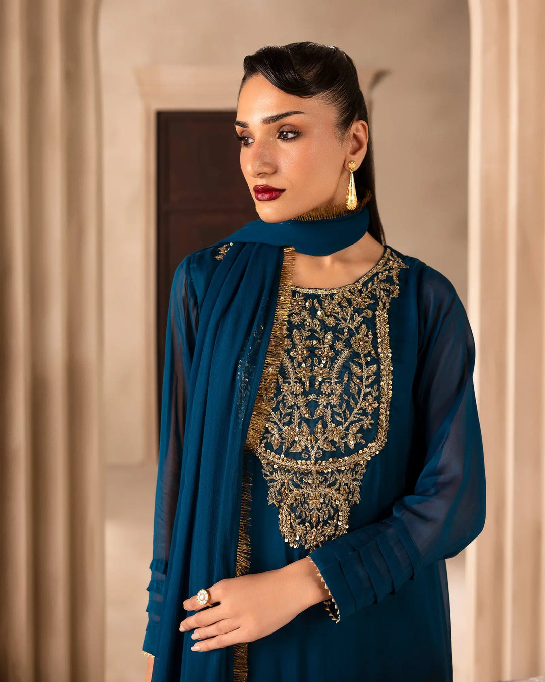 Women’s Embroidered Chiffon A-Line 3 Piece Suit Sha Posh Textile