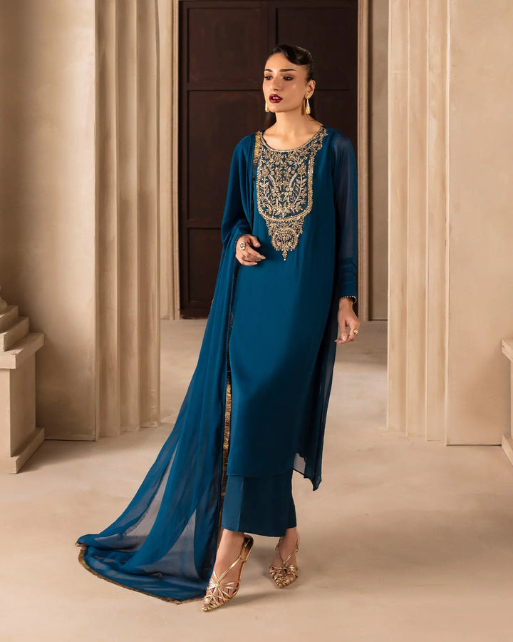 Women’s Embroidered Chiffon A-Line 3 Piece Suit Sha Posh Textile