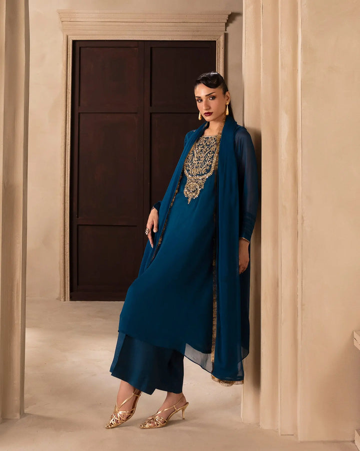 Women’s Embroidered Chiffon A-Line 3 Piece Suit Sha Posh Textile