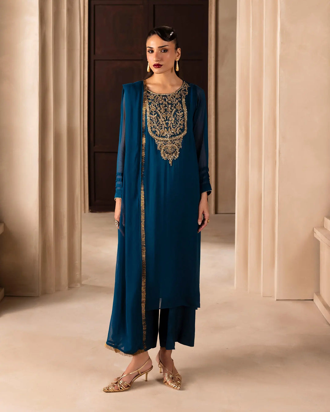 Women’s Embroidered Chiffon A-Line 3 Piece Suit Sha Posh Textile