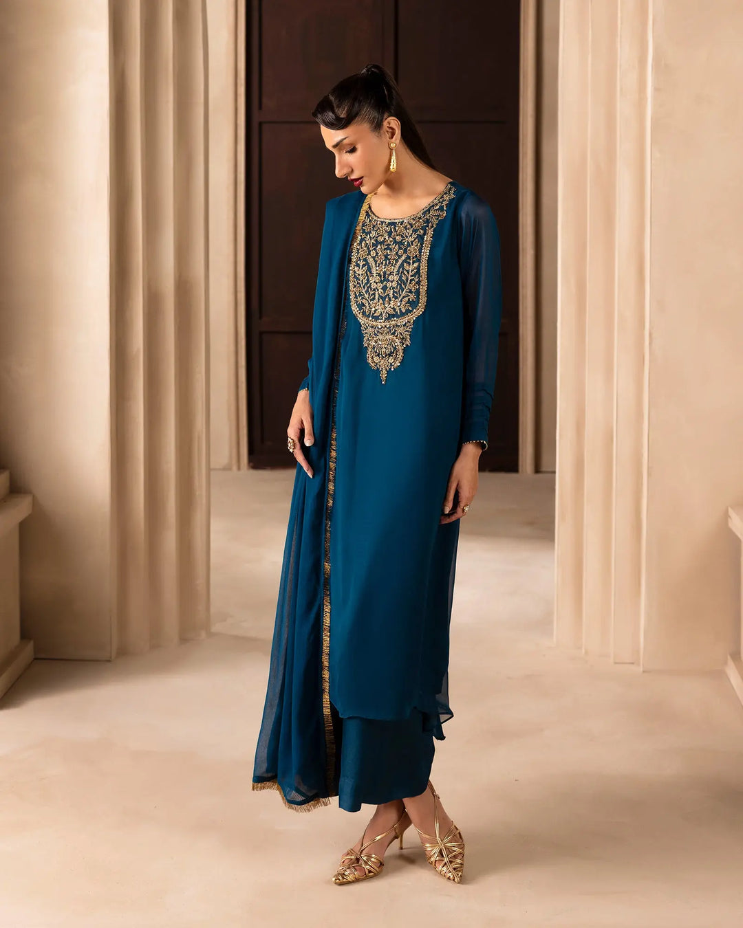 Women’s Embroidered Chiffon A-Line 3 Piece Suit Sha Posh Textile