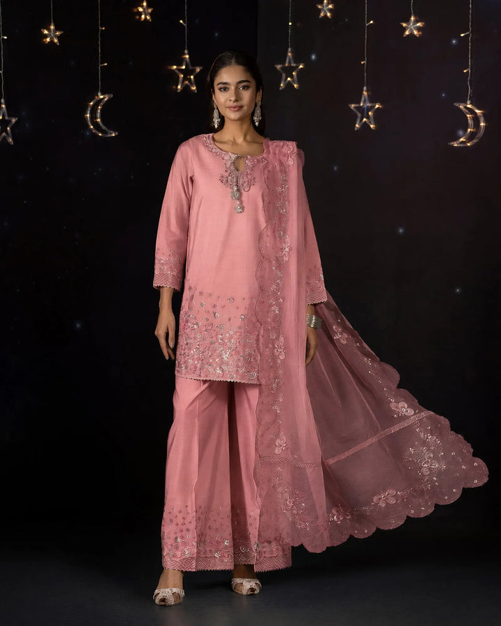 Women’s Embroidered Paper Katan 3 Piece Suit Sha Posh Textile