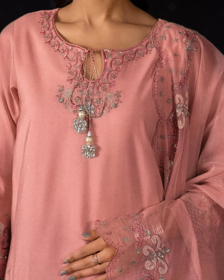 Women’s Embroidered Paper Katan 3 Piece Suit Sha Posh Textile