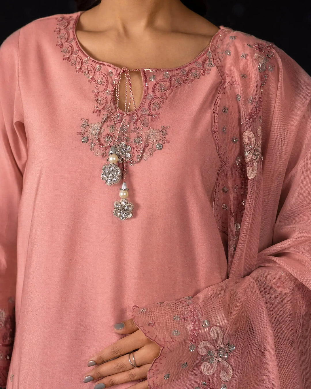 Women’s Embroidered Paper Katan 3 Piece Suit Sha Posh Textile