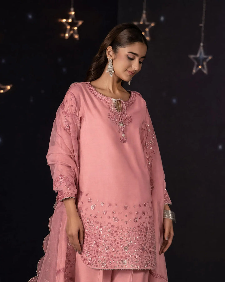Women’s Embroidered Paper Katan 3 Piece Suit Sha Posh Textile
