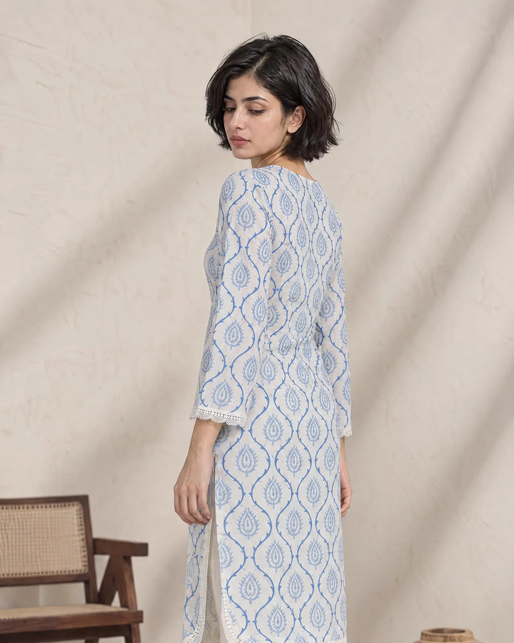 Women’s Off-White Printed Cotton 2 Piece Palazzo Suit Sha Posh Textile