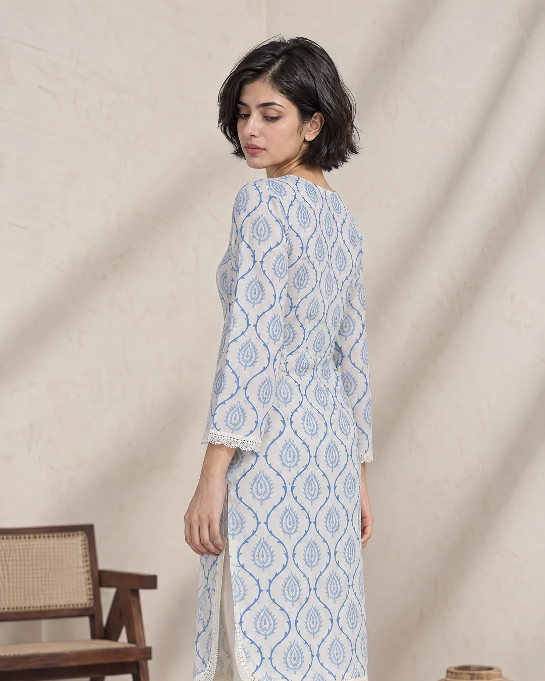 Women’s Off-White Printed Cotton 2 Piece Palazzo Suit Sha Posh Textile